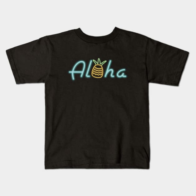 Retro Vintage Neon Sign Aloha Pineapple Kids T-Shirt by almostbrand